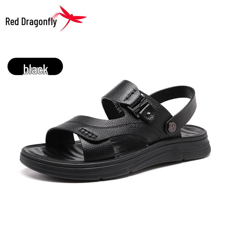 Red Dragonfly Men s Non-slip Two-way Leather Sandals - Summer Wear-resistant Cowhide Slippers 42