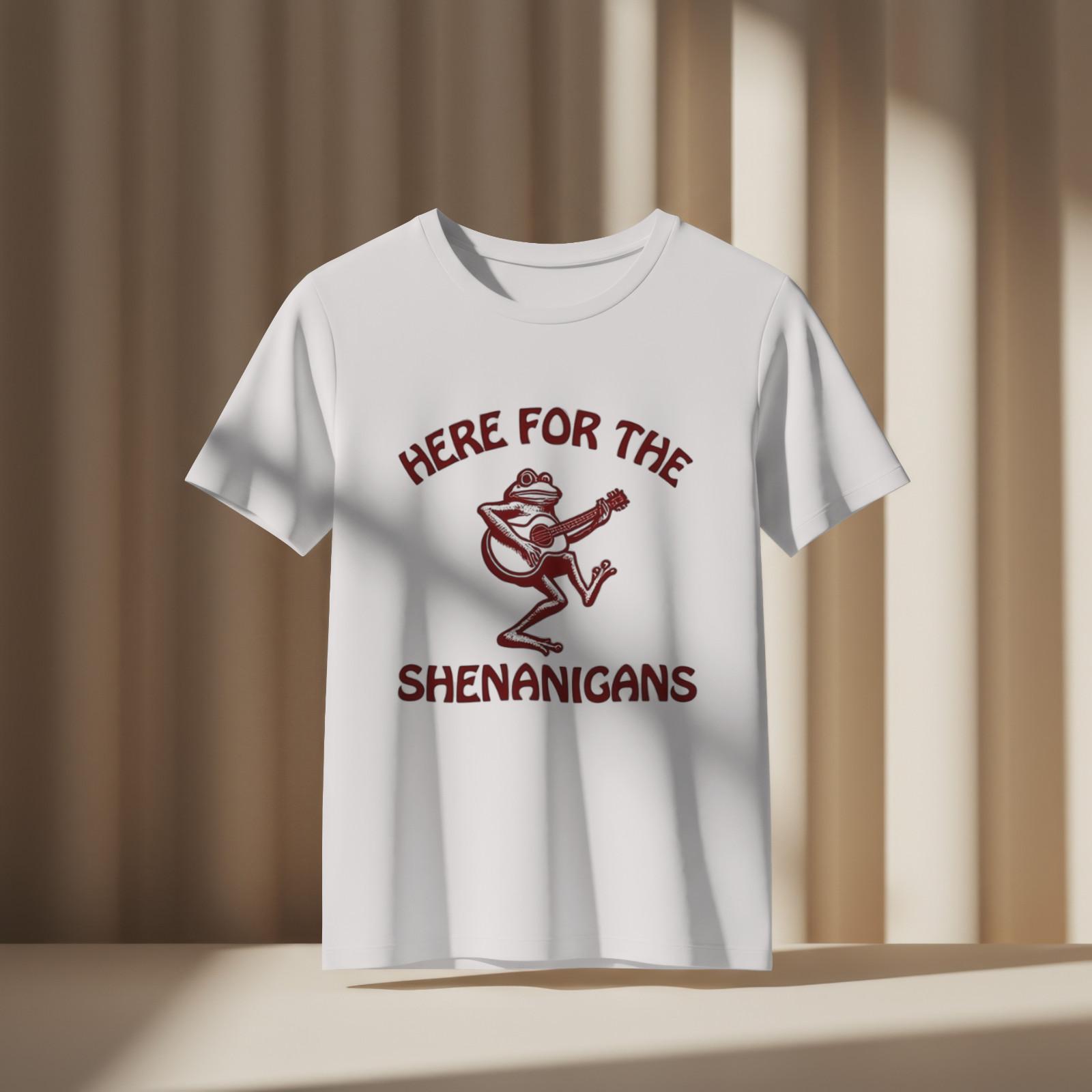 Here for the Shenanigans Shirt Frog Music Humor T-Shirt XXXXL