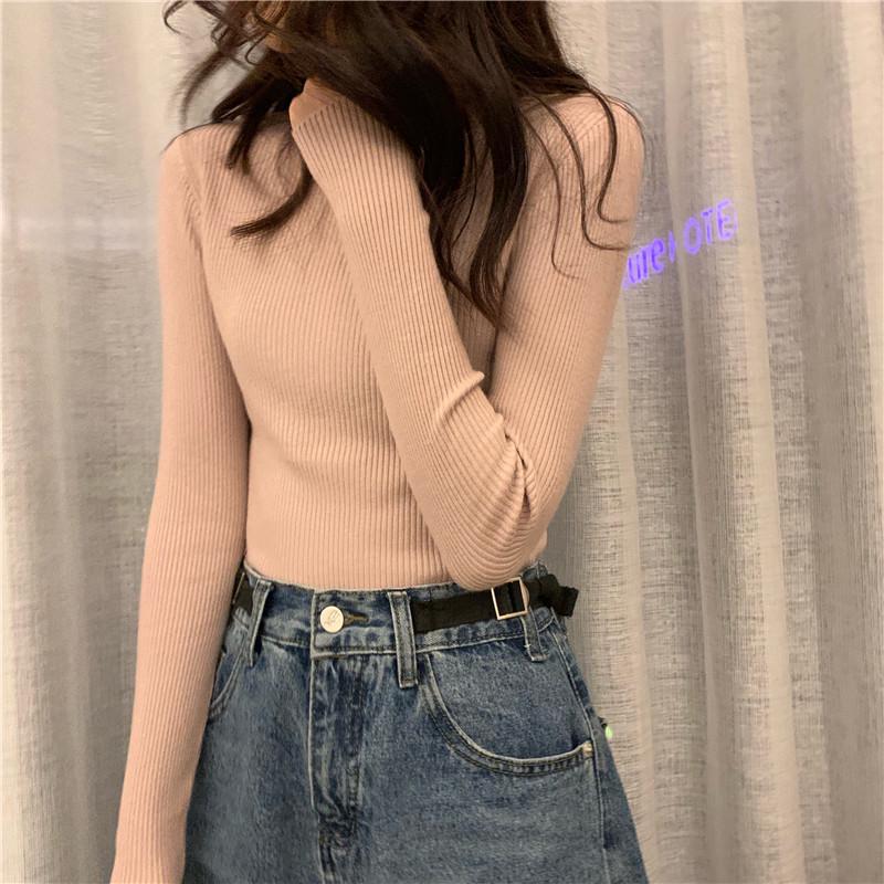 Dámský úzký rolák v korejském stylu: Všestranný, tenký a ideální na podzim a zimu.