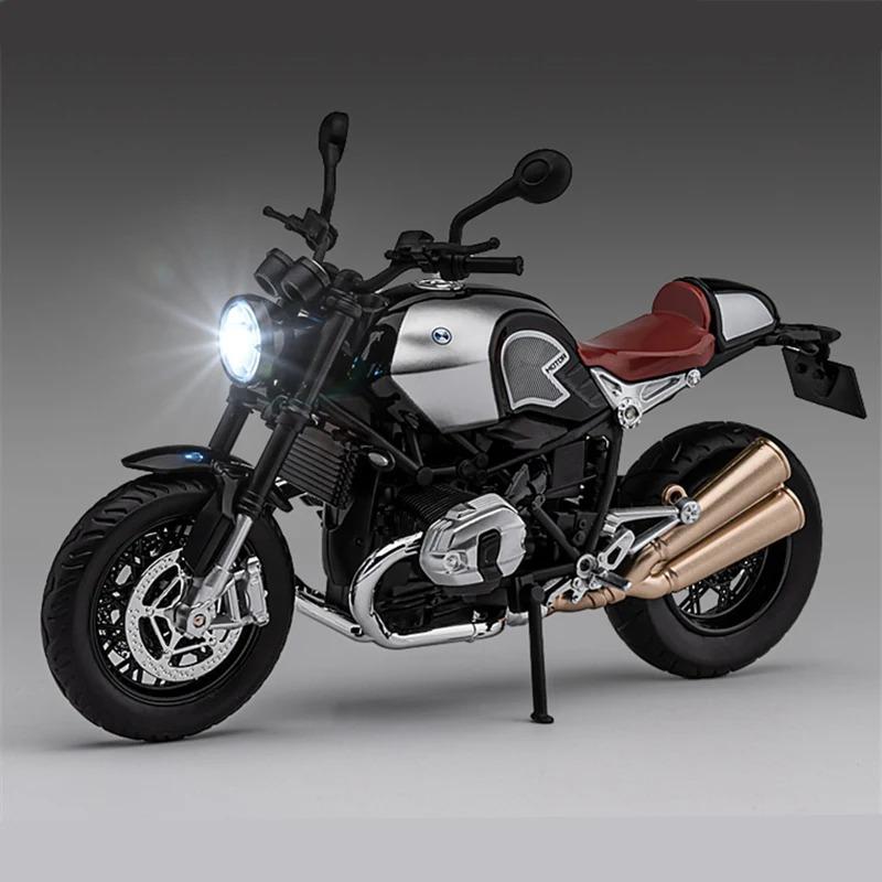 1/12 BMW R NINE T Modello di Moto Sportiva Retrò in Lega in Metallo Diecast Modello di Moto da Corsa Stradale Suono e Luce Giocattolo per Bambini Regalo