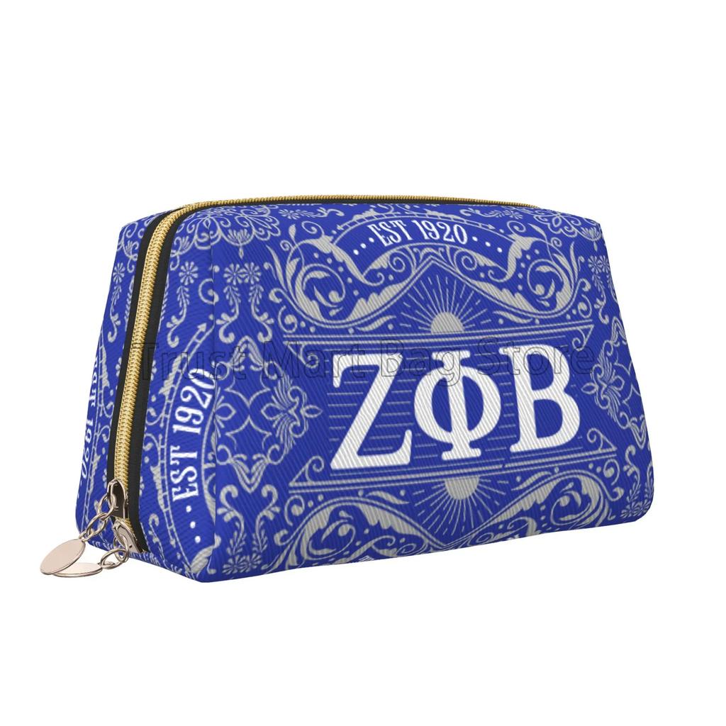 Zeta Phi Beta Print Large Makeup Bag Leather Women Travel Toiletry Pouch Cosmetic Bags Portable Multifunctional Storage Bag Gift