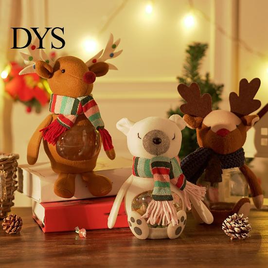 Holiday Keepsake Container Christmas Candy Jar, 3D Plush Reindeer Bear Clear Treat Festive Gift Box with Scarf, Snack Storage for Kids