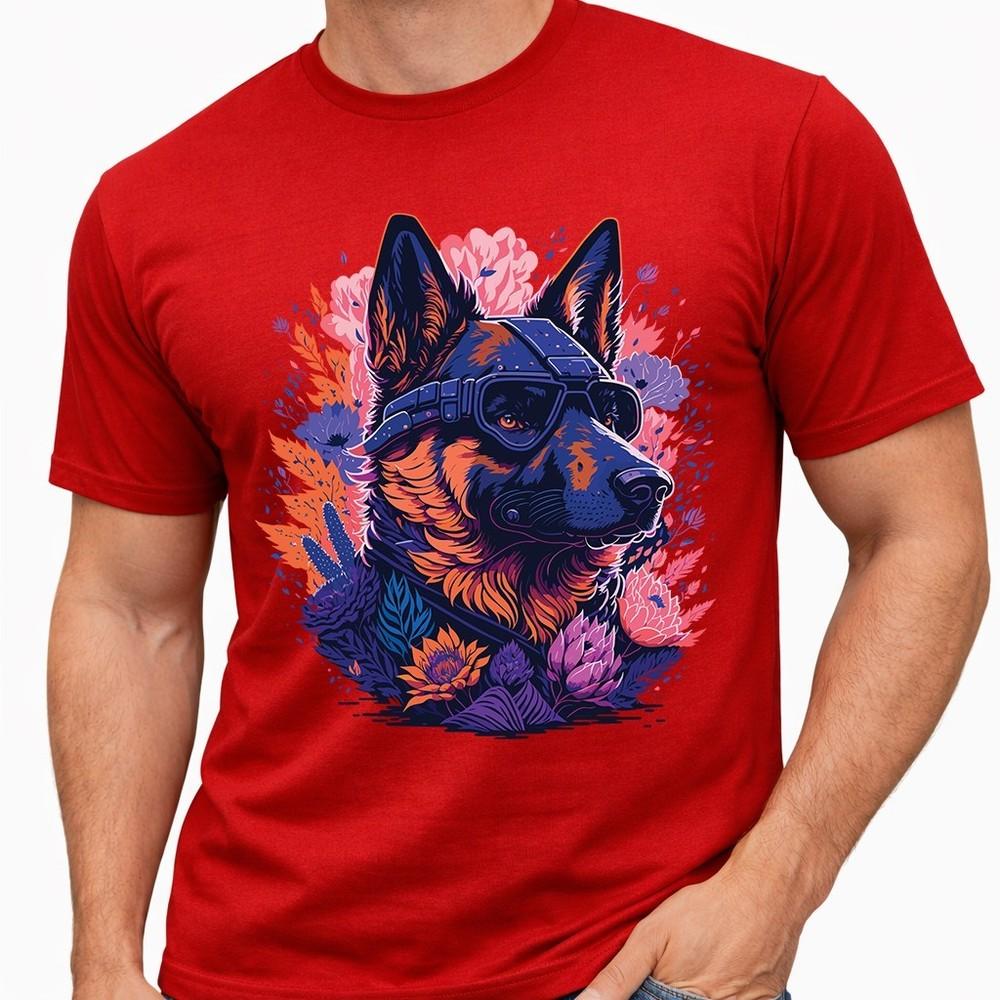 GerUnisex Shepherd Graphic T Shirt Dog with Goggles Colorful Art Design Tee 4XL