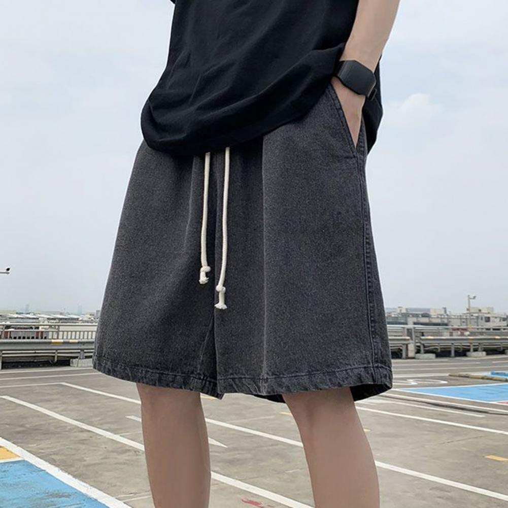 Pánské džínové šortky Elastický pas Nastavitelná šňůrka Ležérní šortky Volný střih Široká noha Tenké vyprané šortky