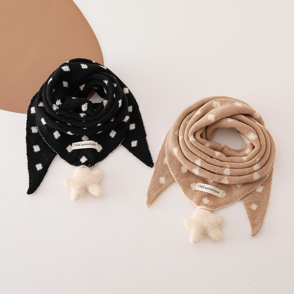 Korean Style Polka Dot Wool Knit Winter Baby Scarf for Boys and Girls - Thick Warm Triangle Neck Protector