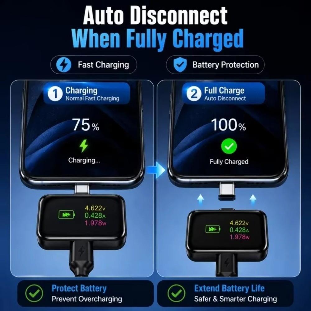 Adaptateur de charge à arrêt automatique TypeC Chargeur intelligent à éjection automatique Accessoires de charge pour téléphone