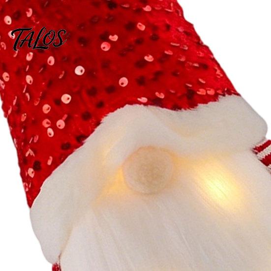 Christmas Gnome Decoration Light-Up with Sequins, Soft Plush Doll Red Fabric Hat And White Beard for Holiday Indoor Home Office Tabletop Mantel Decor
