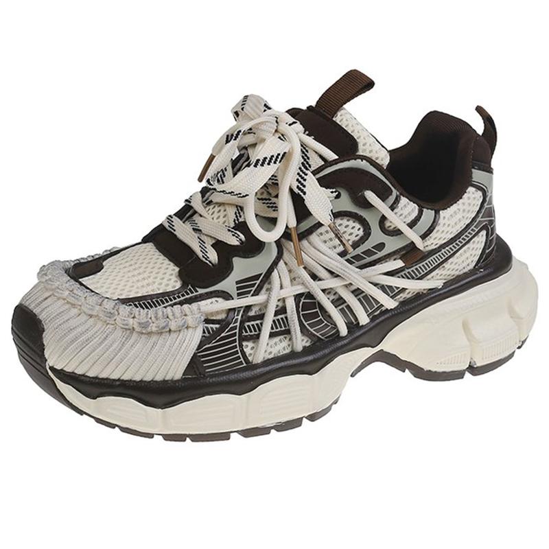 NEW Mid Heel Pumps Women's Mesh Shoes Comfy High Brand Summer Lace Up Chunky Sneaker Casual Shoes