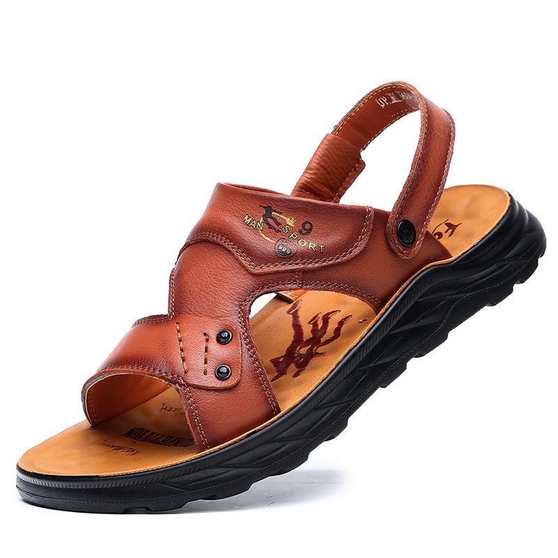 Men's cool leather shoes summer 2025 new breathable leather soft-soled non-slip beach shoes casual wear cool slippers