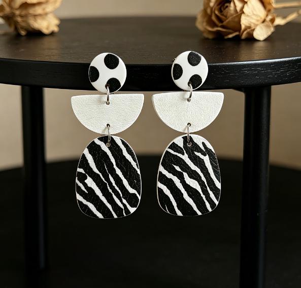 Geometric Zebra Print Leather Earrings