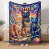 Magical Cats Cosmic Fantasy Home Customize Your Name Blankets Soft Cozy Lightweight Allseason Multiuse Throw Perfect For Couch Office Bed Living Room