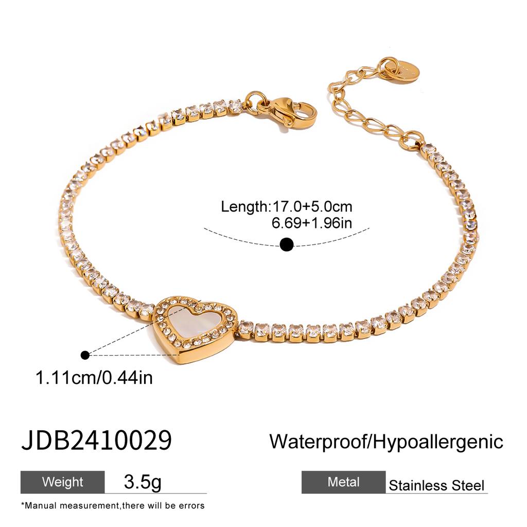 White Zircon Heart-shaped Shell Bracelet For Women Waterproof Anti Allergic Trendy Jewelry
