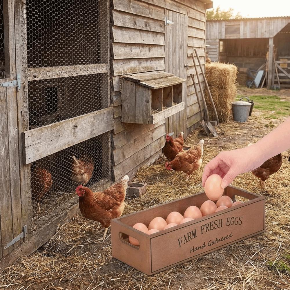 Open-Top Lid Egg Storage Box Rustic Egg Display Crates Durable Wood Egg Case  Farmhouse Use