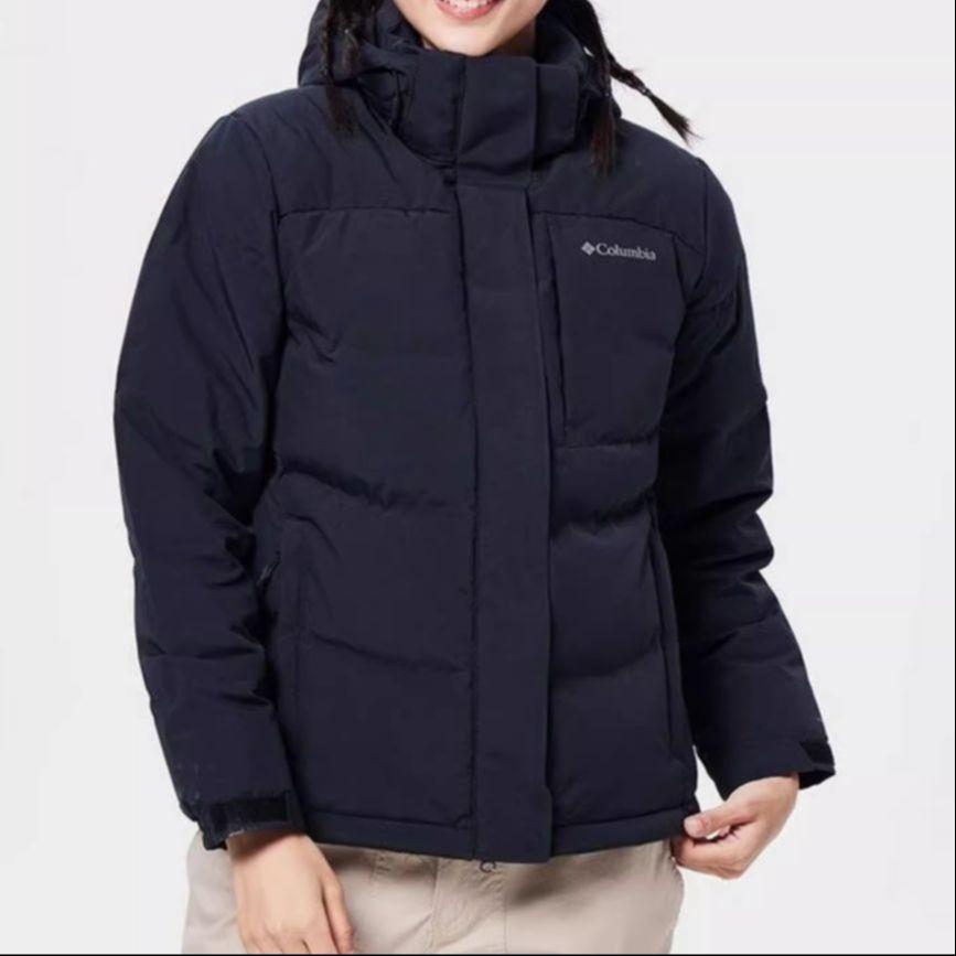 Columbia Solid Color Hooded Zipper Logo Print Down Jacket Women Outerwear Black XR7668-010