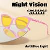 New Cat-eye Night Vision Presbyopia Glasses Neutral High-definition Reading Glasses Driving Riding Anti-blue Light Glasses +4.0