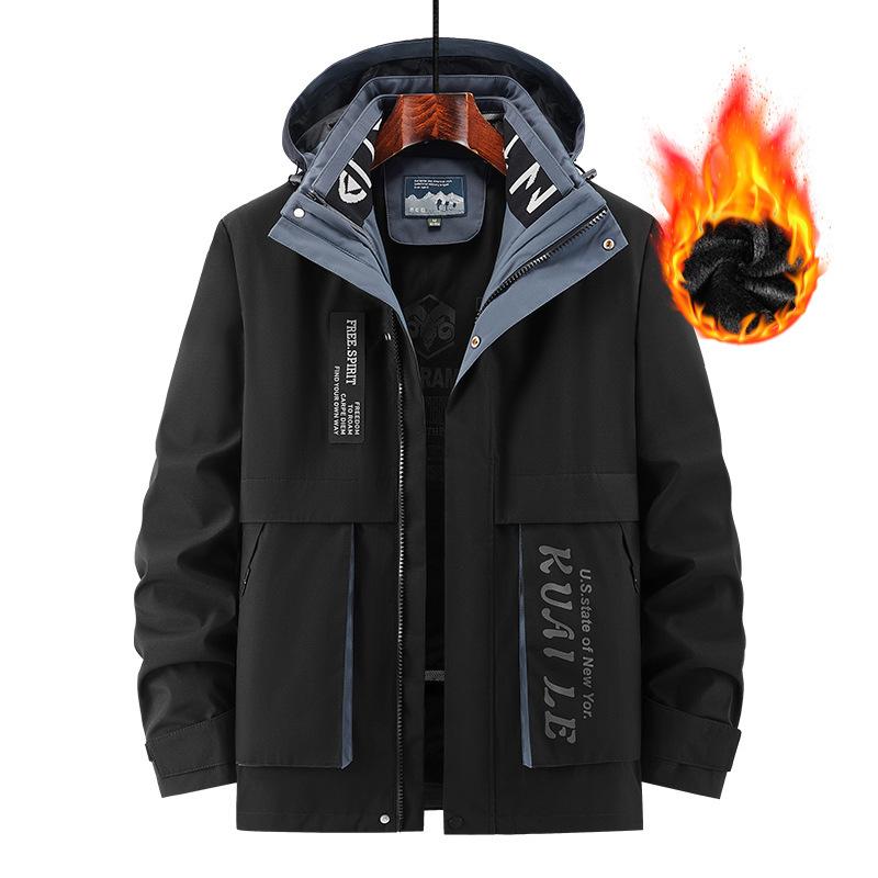 Hooded Cotton-padded Clothes Men's Casual Velvet Thickened Warm Multi-functional Jacket Autumn and Winter Windproof Three-in-one Jacket