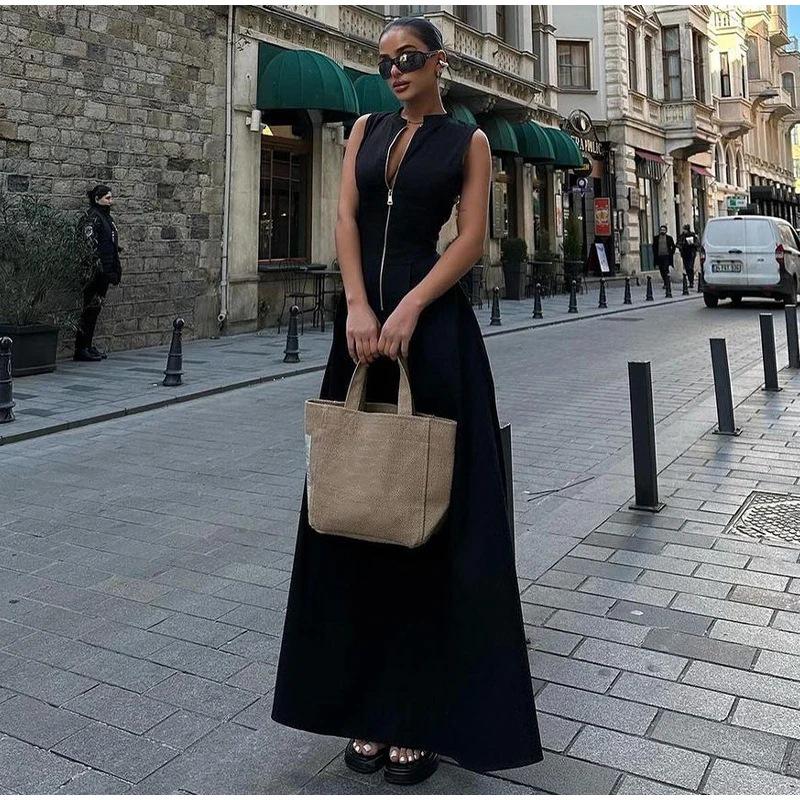 European and American Sleeveless Zipper Slim Fit Casual Dress - Spring/Summer Women’s Fashion
