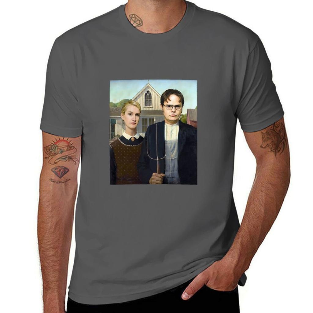 Dwight And Angela American Gothic Tshirt Plus Size Summer Casual Tshirt