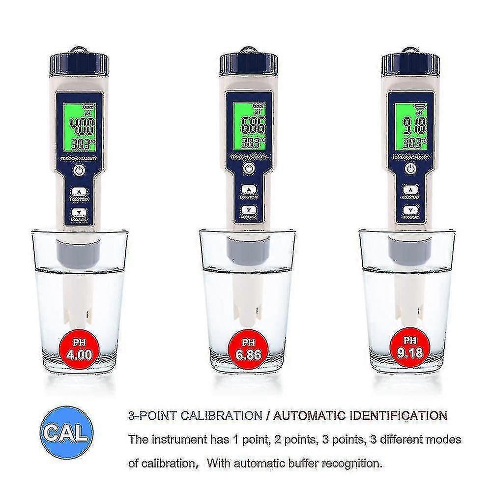 5-in-1 Electronic Ph Meter, Measure Ph & Tds & Ec Salinity & Temperature Water Quality Tester
