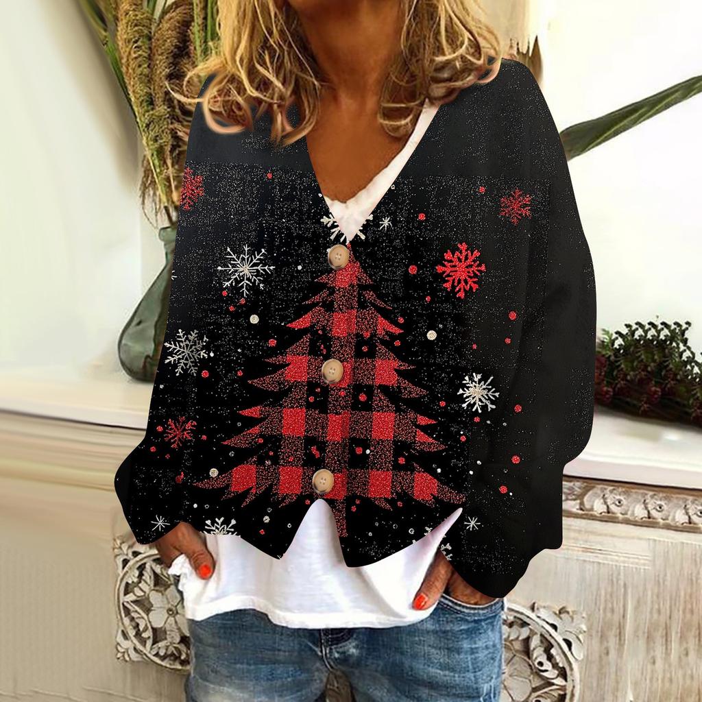 Women's Fashion Short Coat Casual Long Sleeve Printed Single Breasted Plush Top