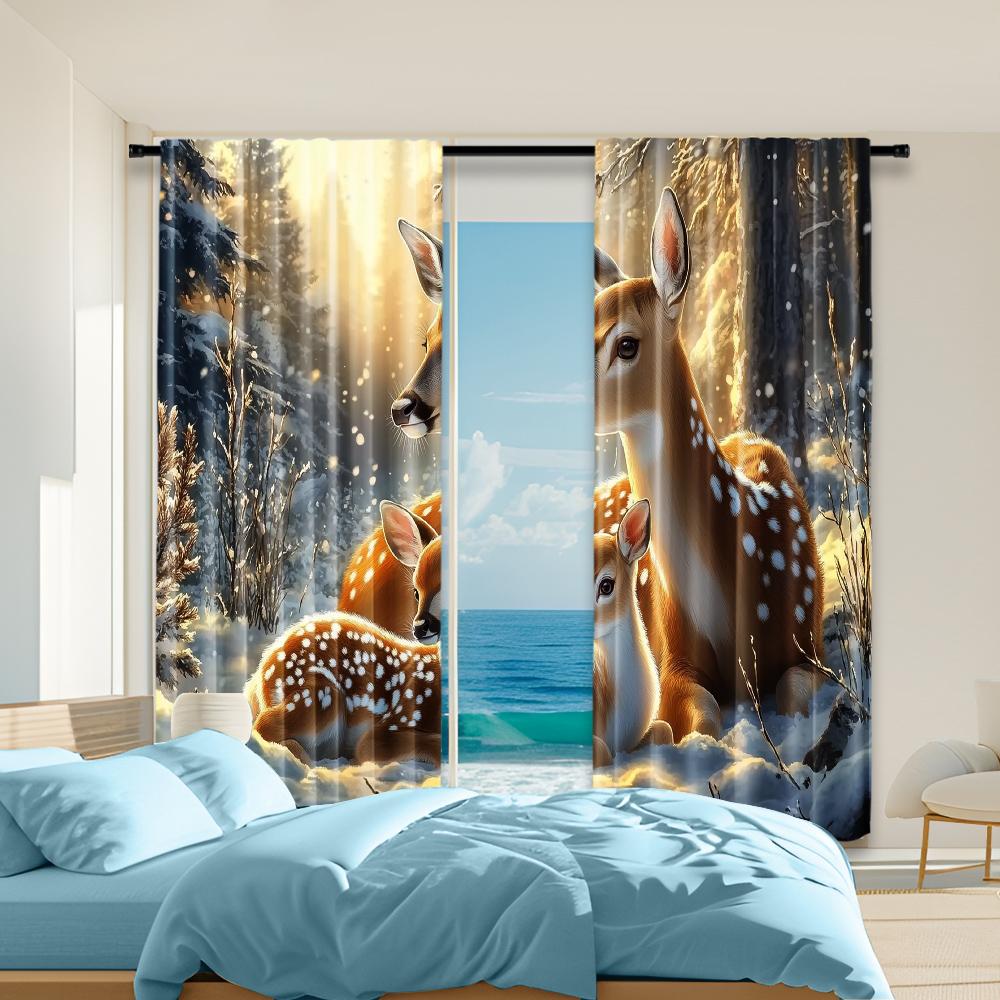 

2 pcs, versatile polyester transparent curtains for home decoration Snow Forest for use in bedrooms and living rooms 29x65in(75x166cm)