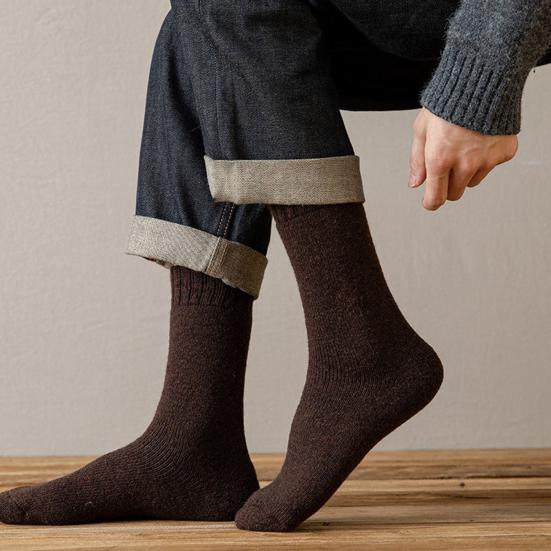Herren Wollmischsocken Dehnbare Verdickte Freizeitsocken mit Elastischen Bündchen Warme Winterstiefelsocken für Arbeit Wandern Tägliche Erledigungen