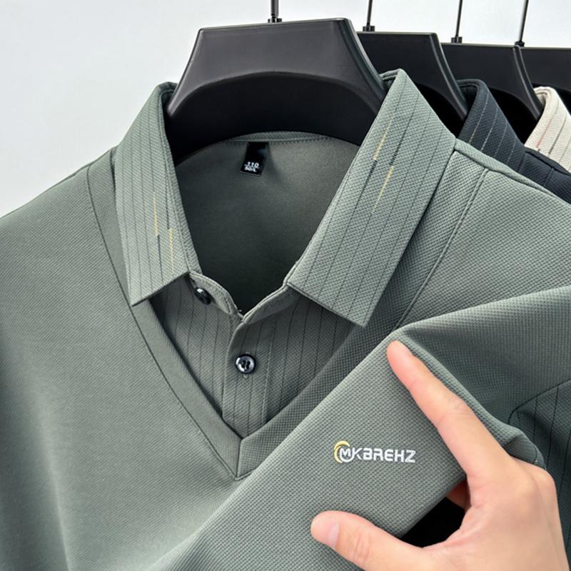 

Men S Striped Long Sleeved T-Shirt Middle-Aged Lapel Fake Two Thin Loose Casual Polo Shirts Dad S T-Shirt 4XL