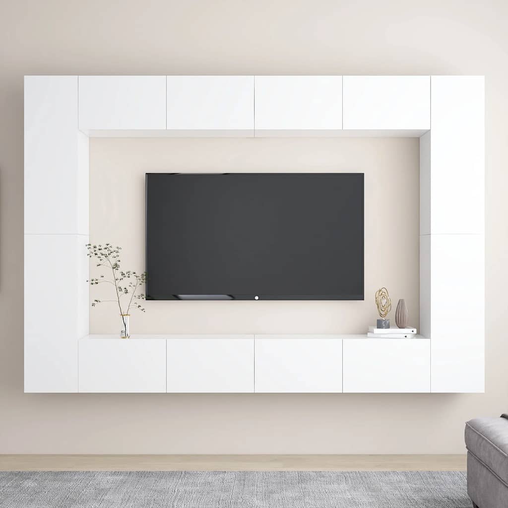 8 Piece TV Cabinet Set White Particleboard