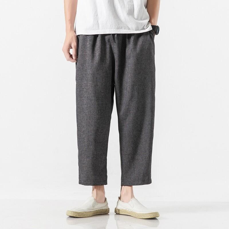 Herren Baumwolle Leinen Cropped Hosen Sommer Einfarbig Lässig Elastischer Bund Leicht Gerade Beine Hosen Locker Übergröße Herren Bekleidung