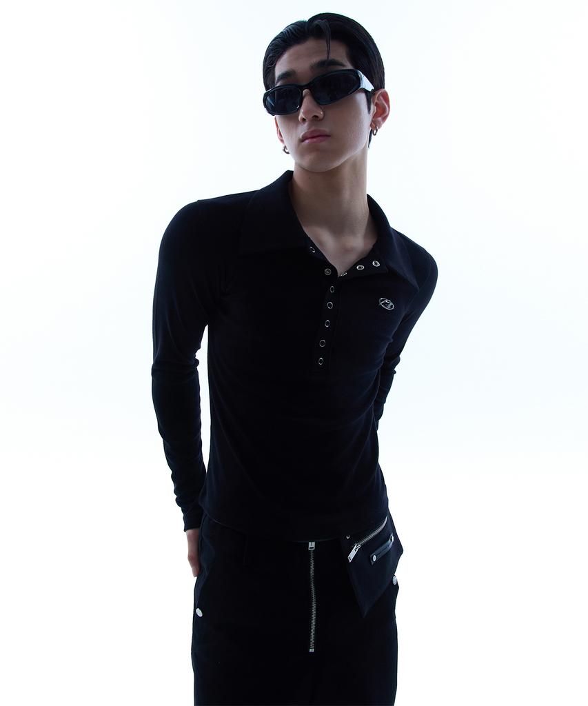 MORE THAN BLACK Logo Snap Collar Long Sleeve
