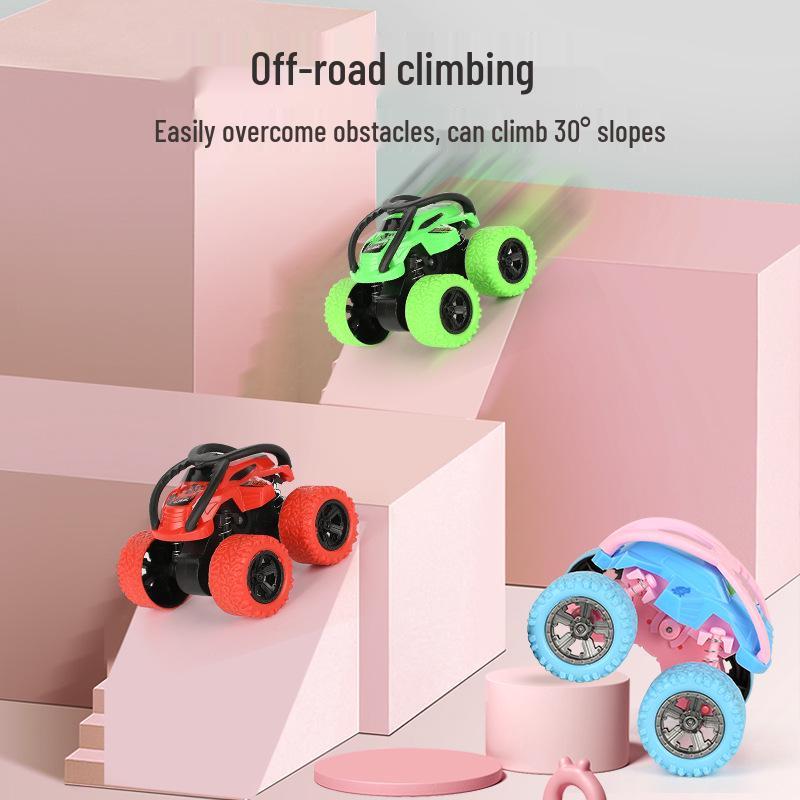 Kids' Four-Wheel Drive Inertia Toy Car - Macaron Rollover Stunt Vehicle