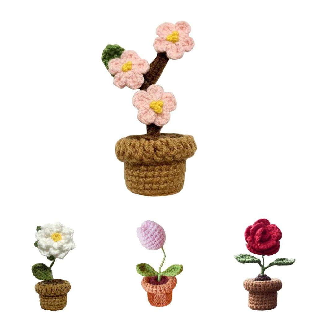 Handmade Potted Plant Artificial Knitting Flower Decoration Diy