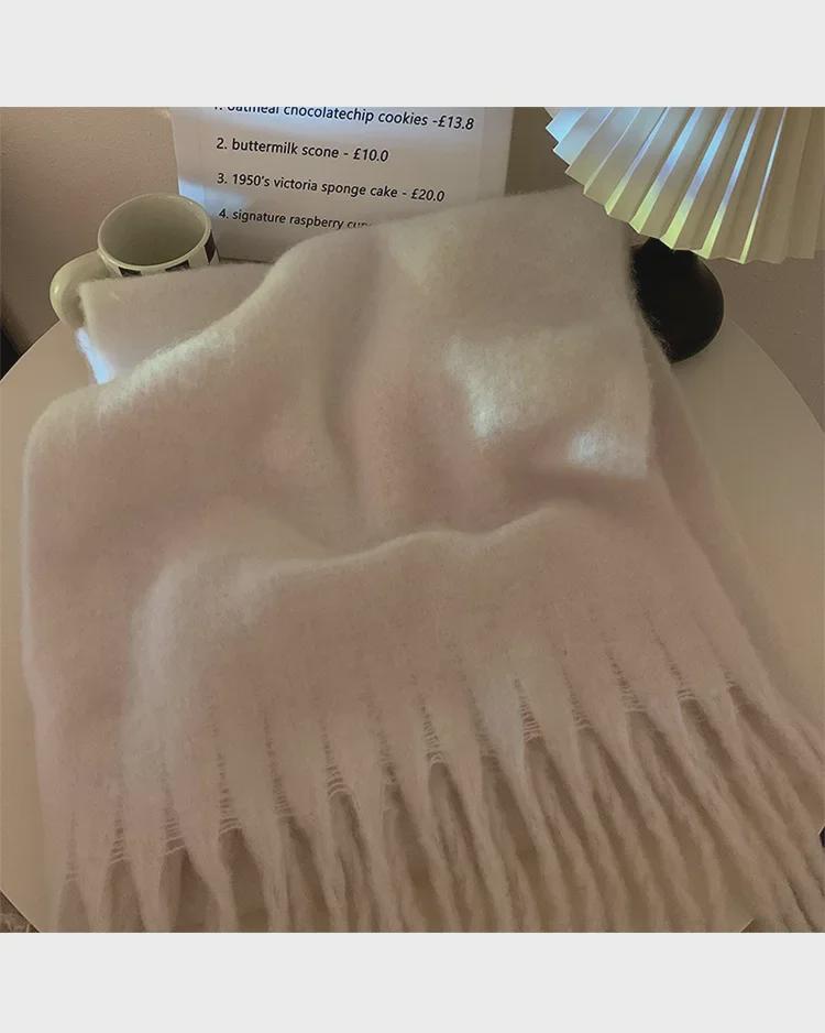 2024 Winter Koreanischer Stil Mädchen Dicker Einfarbiger Schal - Vielseitiges Weißes Tuch für Schüler