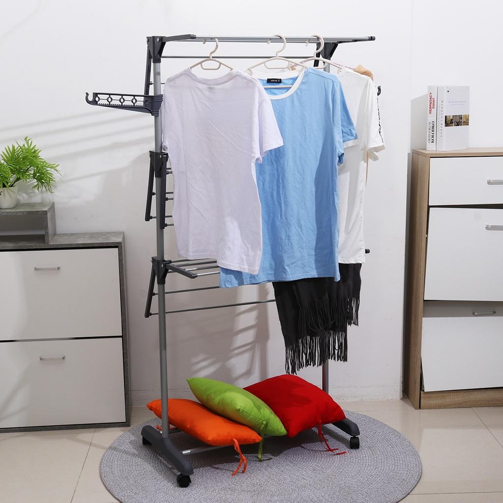 3 Tier Foldable Clothes Drying Rack Hanging Drying Folding Storage Organizer Clothes Airer Horse Stainless Laundry Rack