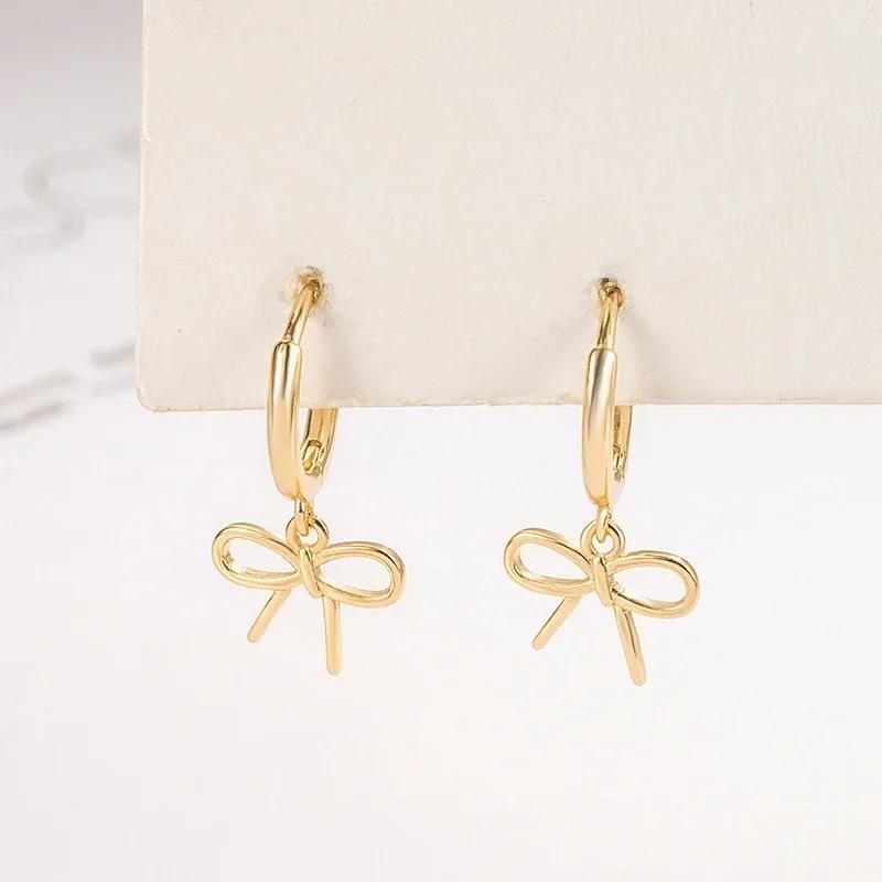 PONYKISS S Sterling Silver Hollow Bowknot Pendant Hoop Earrings for Women Cute Fine  Minimalist Light luxury Accessory