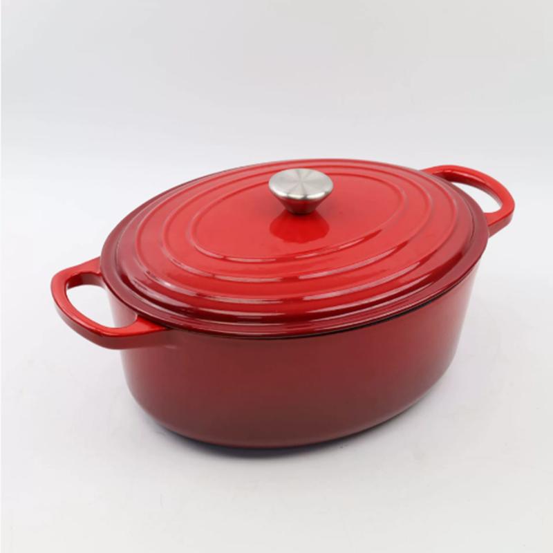 Panela de Ferro Fundido Esmaltado para Cozinha Panelas Antiaderentes Forno Holandês Panela Oval Panelas Quentes com Tampa e Alças