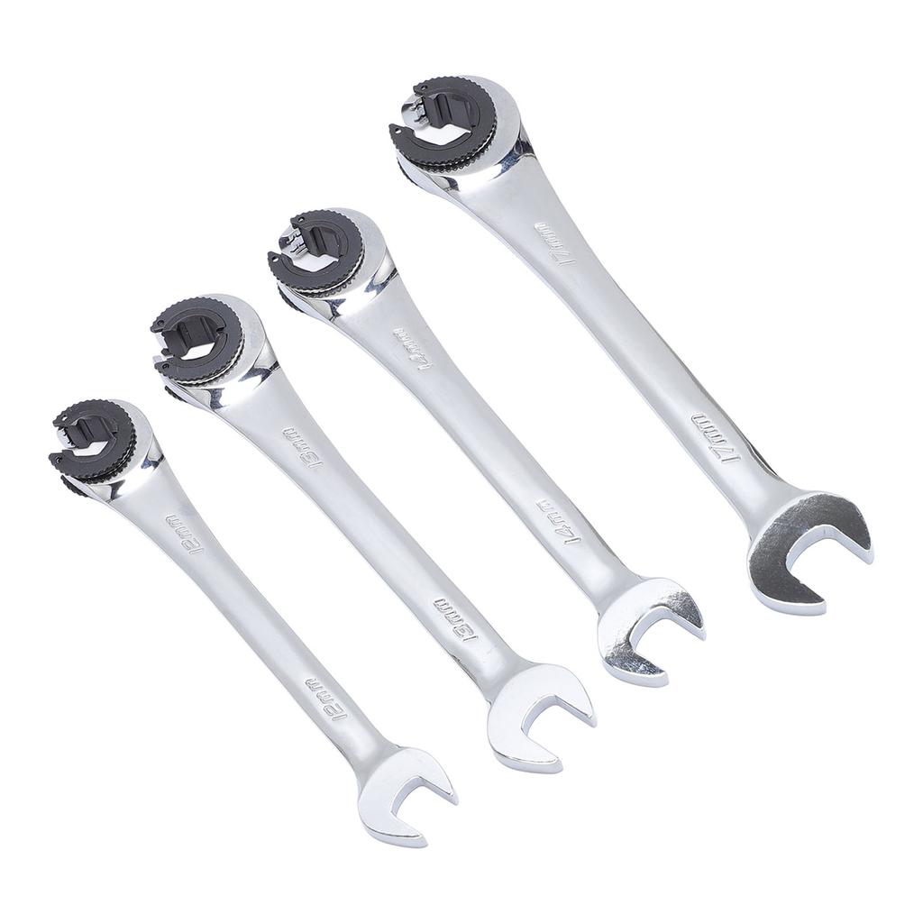 4Pcs Ratcheting Wrench Set 1017mm Metric Open Flex Head Open End Adjustable for Fuel Brake Air