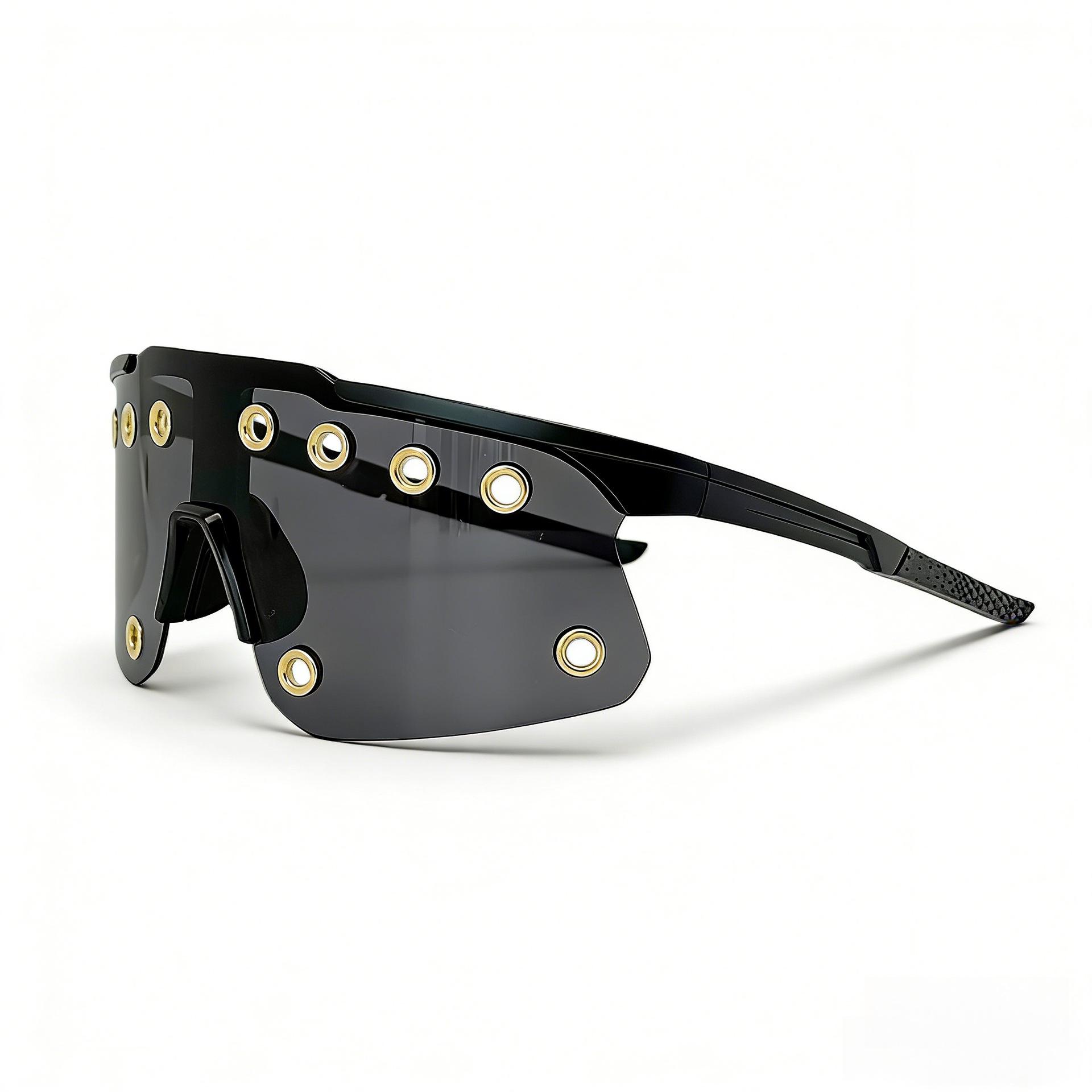 

Y2K Futuristic Oversized One Piece Sunglasses for Men Women Punk Rivet Design with Cool Eyelet Trendy Streetwear Eyewear UV400