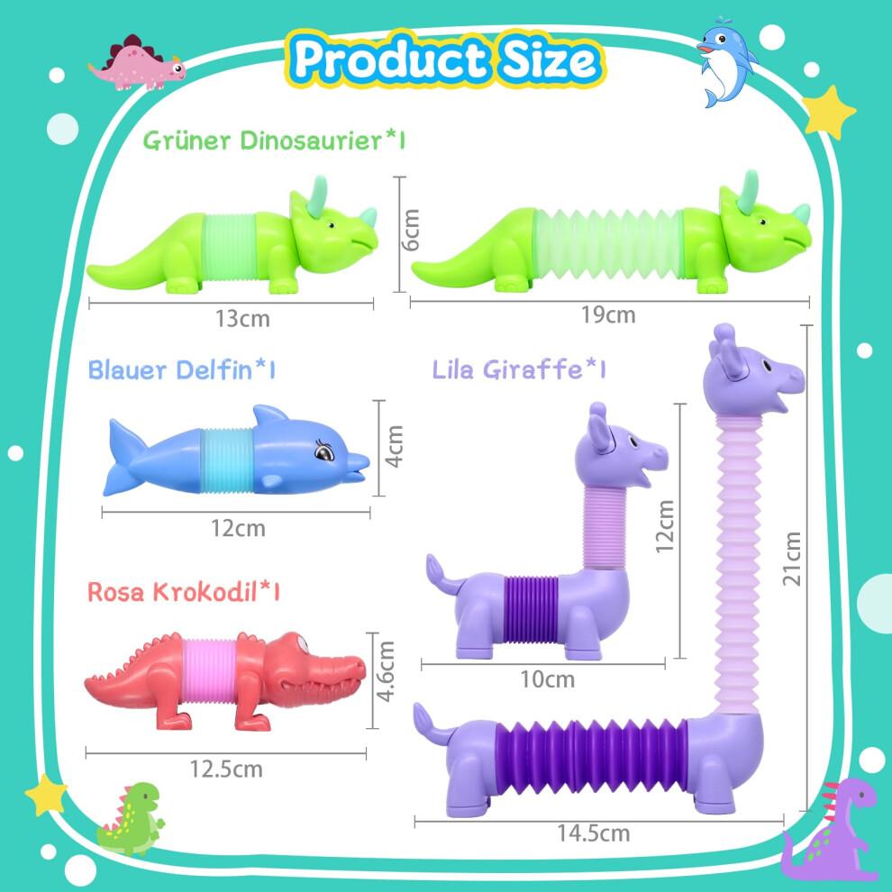 DELEE Bath Toys 4Packs Animal Shaped Pop Tubes Baby Bath Toys with LED Lights Floating Swimming Water Toys,Perfect for Bath Time Fun,Travel,Pool