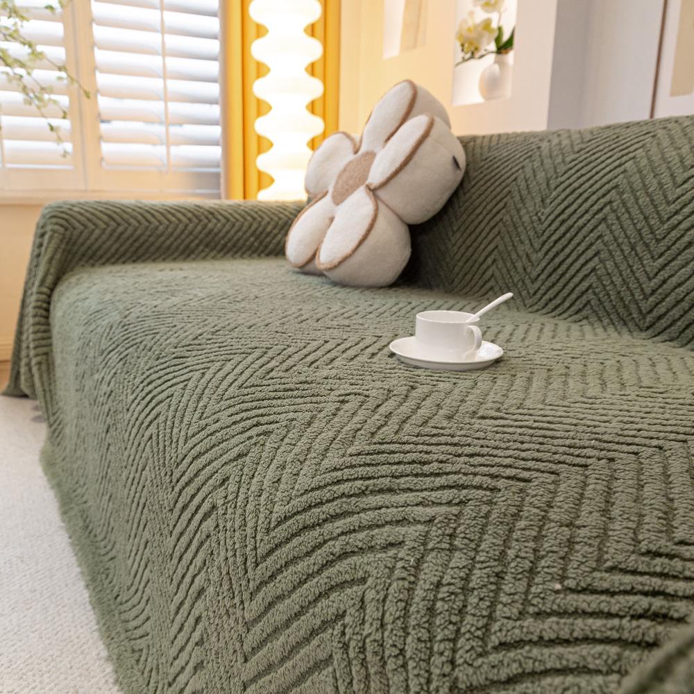 Herringbone Pattern Winter Plush Sofa Cover Towel Cushion Leather Sofa Cushion All-Inclusive Winter Full Cover Blanket