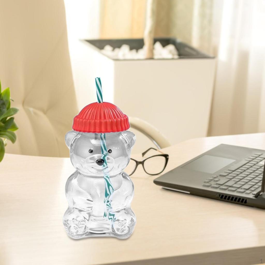 Bear Glass Cup Juice Glasses Clear Novelty Adorable Versatile Beverage Container with Lid for