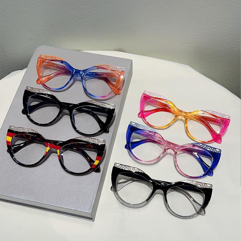 Stylish Cat Eye Optical Frames Women New Multi-color Rim Blue Light Blocking Glasses Trendy Fashion Patchwork Sun Glasses