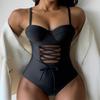 Women's One-piece Swimsuit Solid Color Simple High-end Drawstring Cover Belly Slimming Beach Bikini