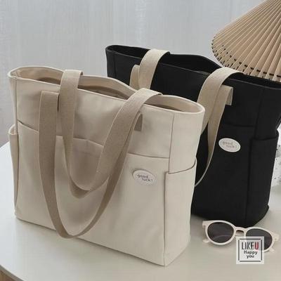 Bolsa Tote de Lona Japonesa com Zíper - Espessada, Estilo Literário Casual para Estudantes e Pessoas que se Deslocam.