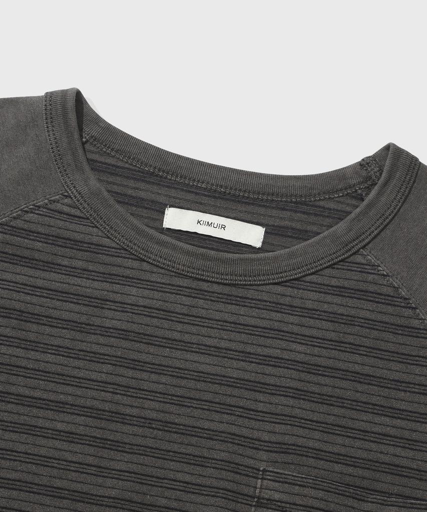 KIIMUIR [Crop] Striped Crop Washed Short Sleeve T-Shirt_Charcoal