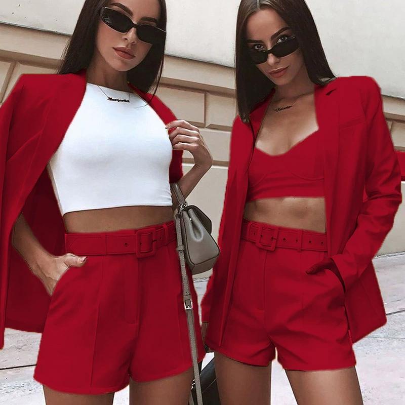 Newest 2 Piece Set Women Fashion Blazer Casual Office Business Shorts and Coats Outwear Suits Jacket