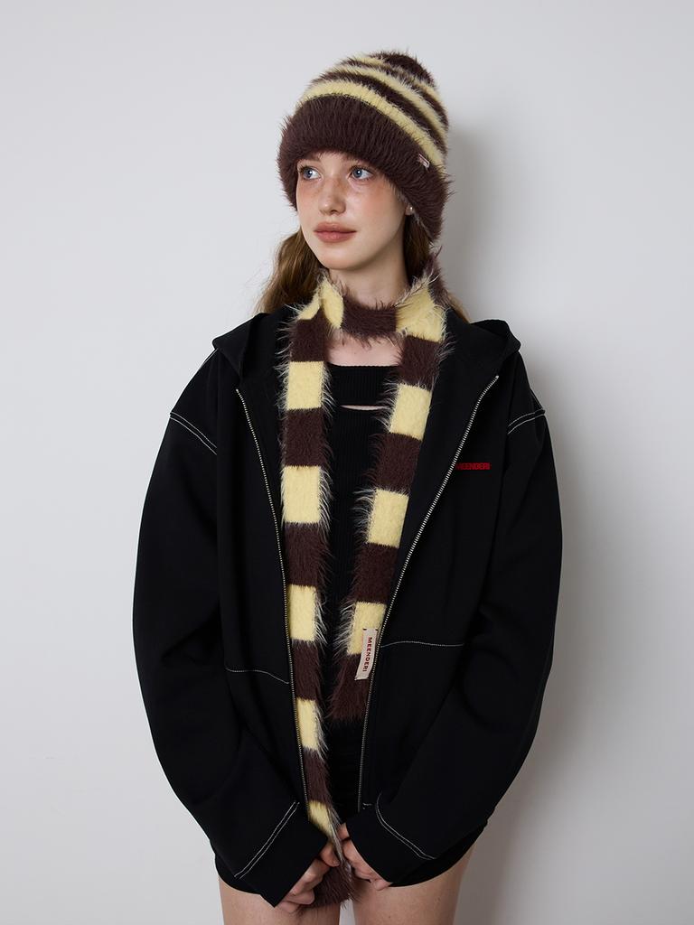 MEENDERI [Unisex] Mixed Stripe Knit Beanie - Yellow Brown