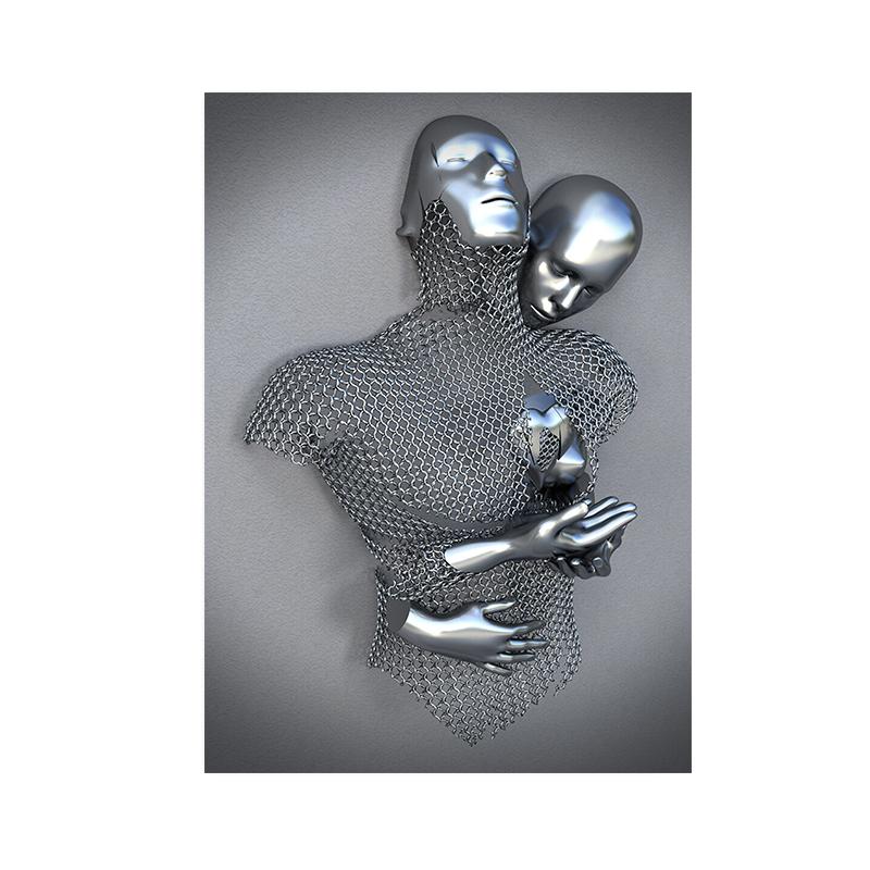 3D Love Heart Grey Metal Figure Statue Posters and Prints Modern Canvas Painting Wall Art Pictures for Living Room Home Decor
