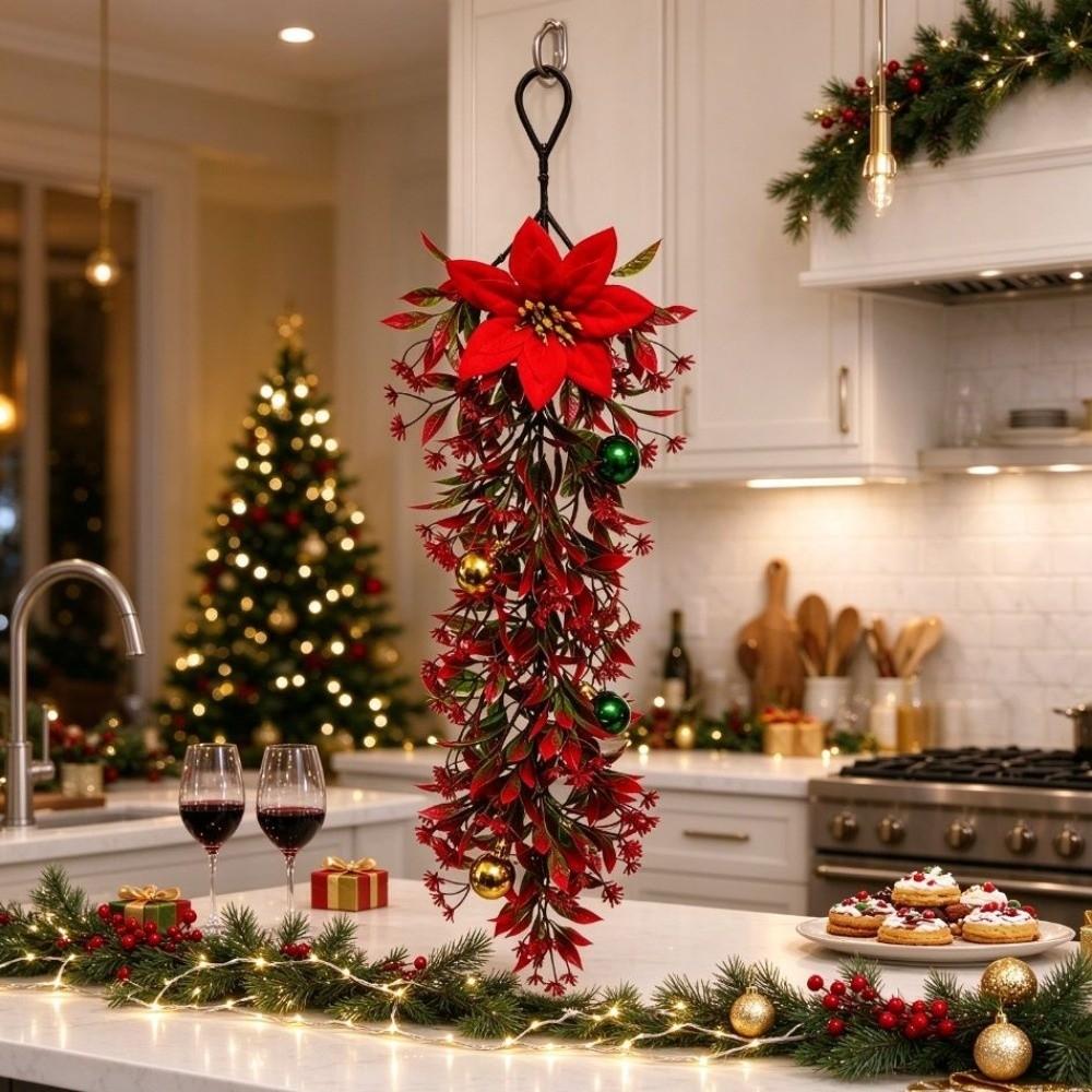 Plastic Christmas Vine Christmas Ball Poinsettia Christmas Swag Vine Wall Hanging