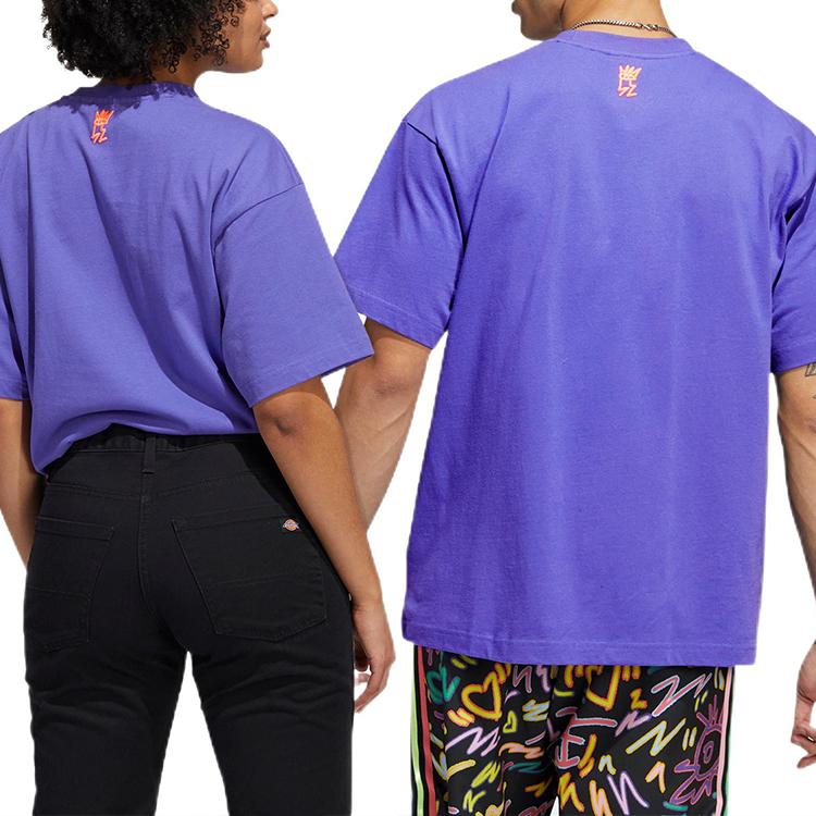 adidas Originals Large Logo Letter Round Neck Casual Sport Short Sleeve T-Shirt Unisex Tops Purple HC3077